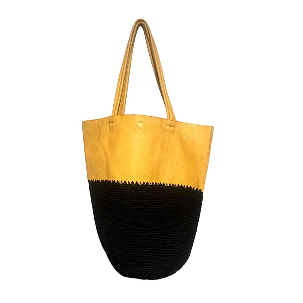Free People tan & black vegan crochet large tote boho